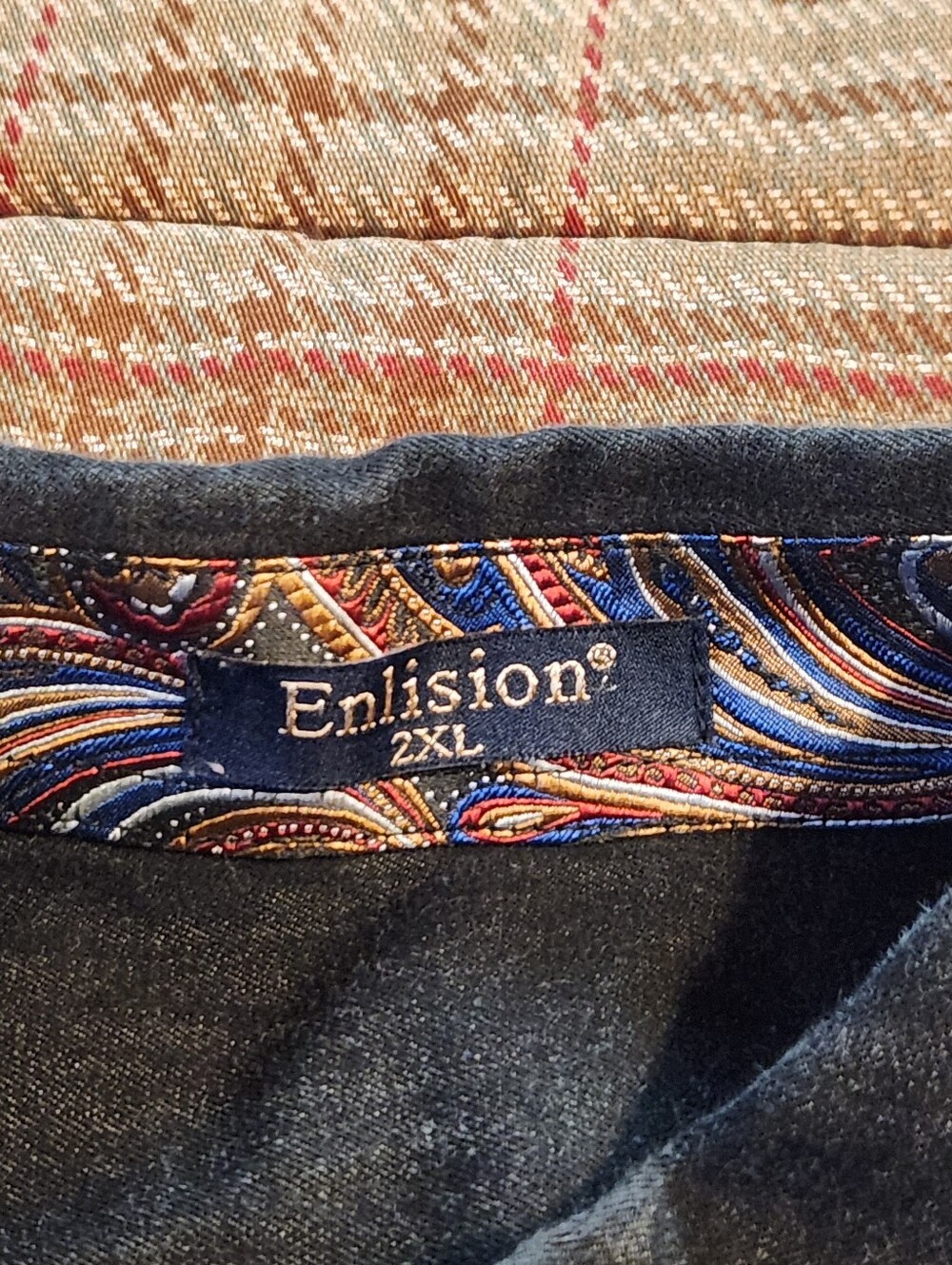 Enlision Black Denim Short Sleeve Button Up Shirt Paisley Flip Cuff Faux Pocket - Picture 2 of 8